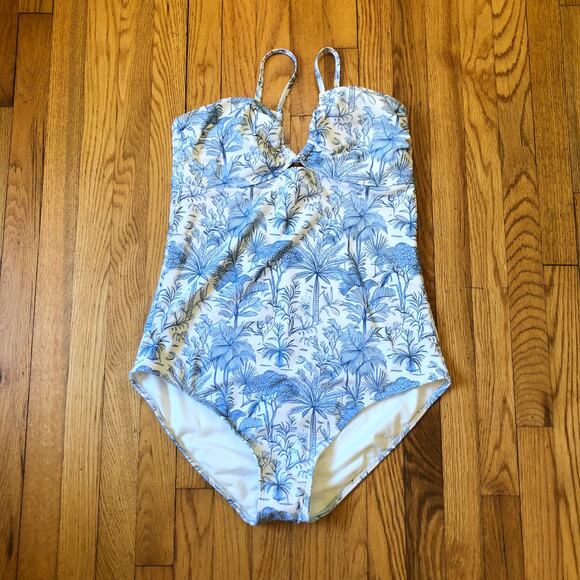 Shade & Shore NWT Blue Toile Floral Print One-Piece Swimsuit XL (16) - Picture 2 of 11